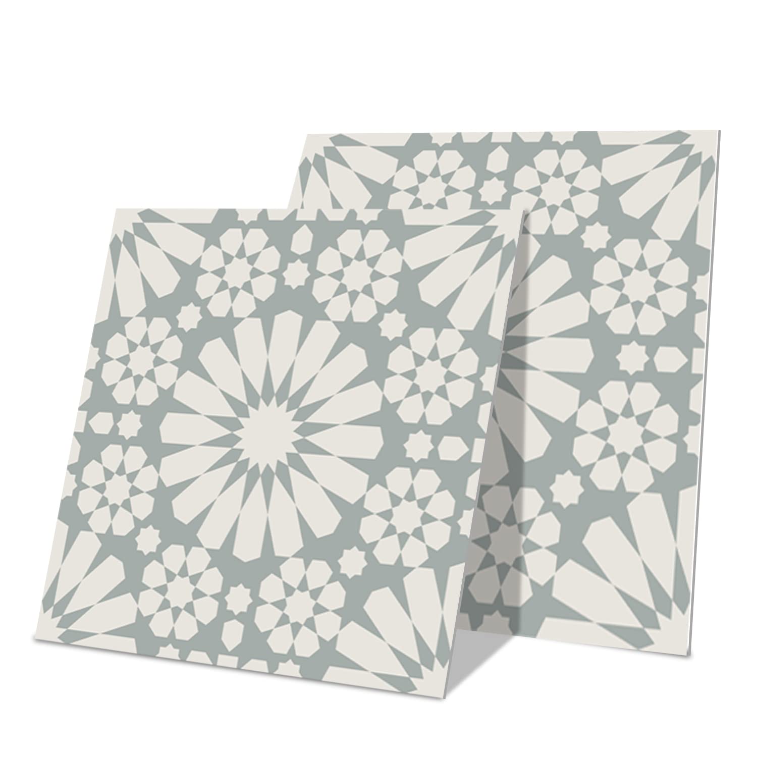 Beżowe kwiatowe geometryczne naklejki na płytki do łazienki, kuchni i podłogi, samoprzylepne, 20 x 20 cm (36 sztuk).