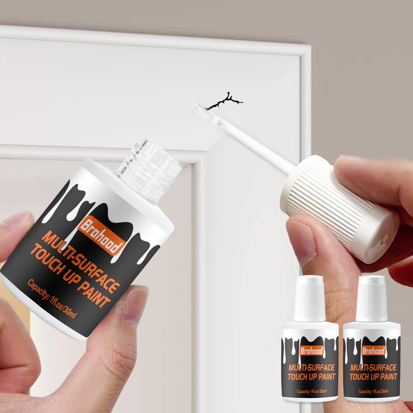 Brohood White Touch Up Paint, Appliance Kitchen Cabinet Bathtub Paints for Wall, Multi Surface Touch Up Paint Pen, 2Pack Semi Gloss White Wall Paints for Enamel Porcelain Door Furniture Chips Scratches
