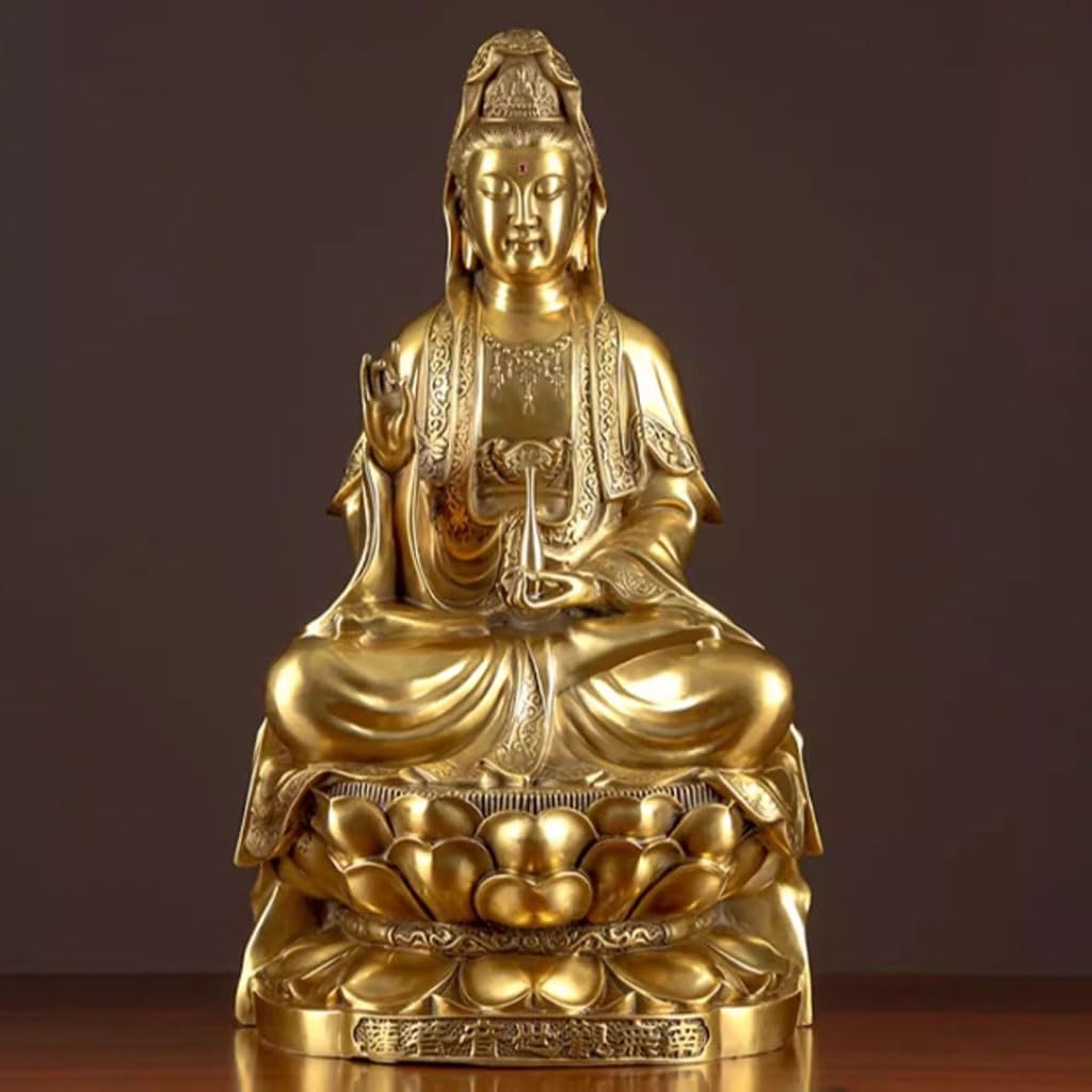 Posąg Buddy do wnętrz Dom Mosiądz Guanyin Statua Buddy Salon Studium Rzemiosło Guanyin Ozdoby na parapetówkę Prezent Medytująca Statua Buddy Figurka Rzeźba