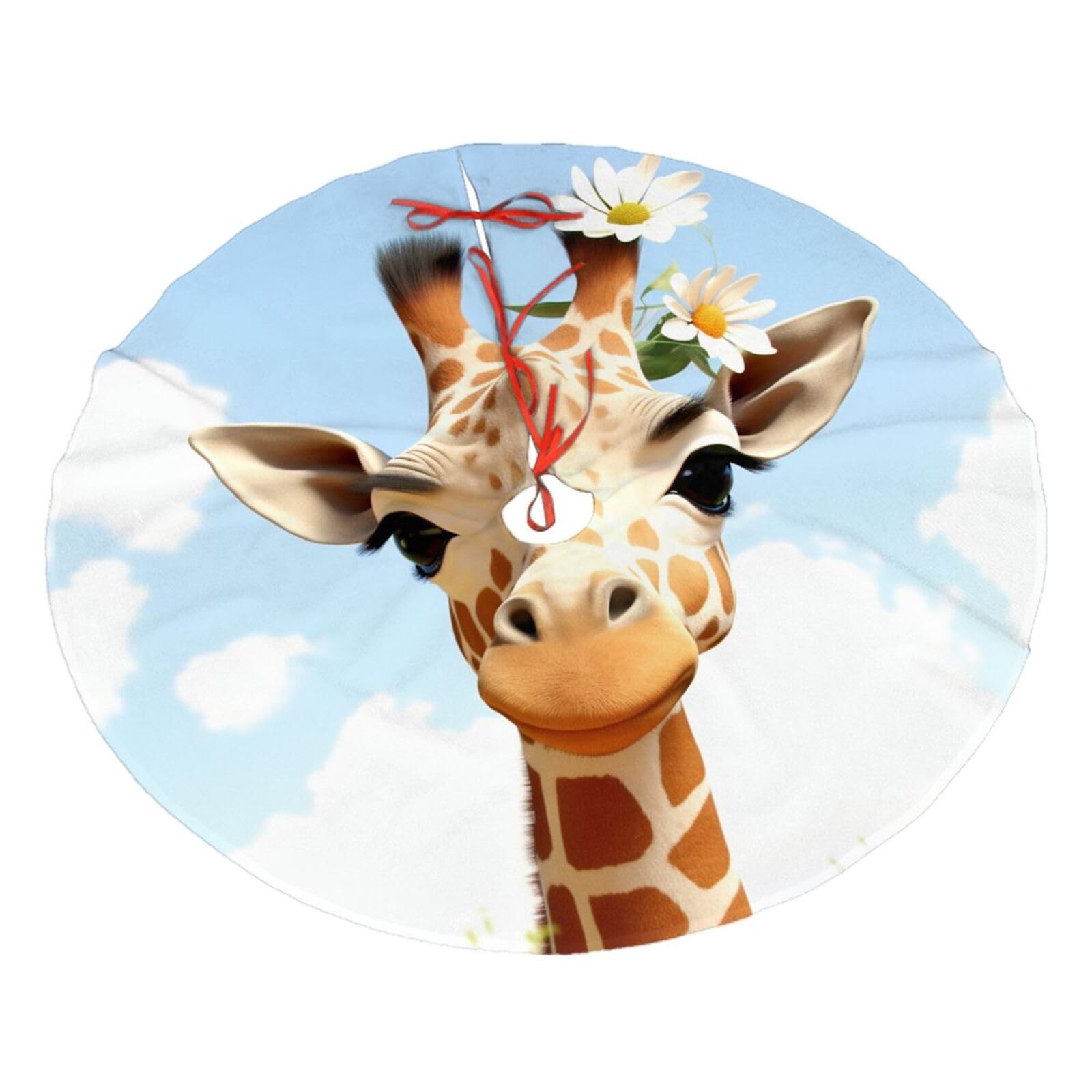 Giraffe Christmas Tree Skirt 48",Soft Plush Xmas Tree Mat Christmas Tree Oranment for Merry Christmas Party Holiday Indoor Outdoor Decorations