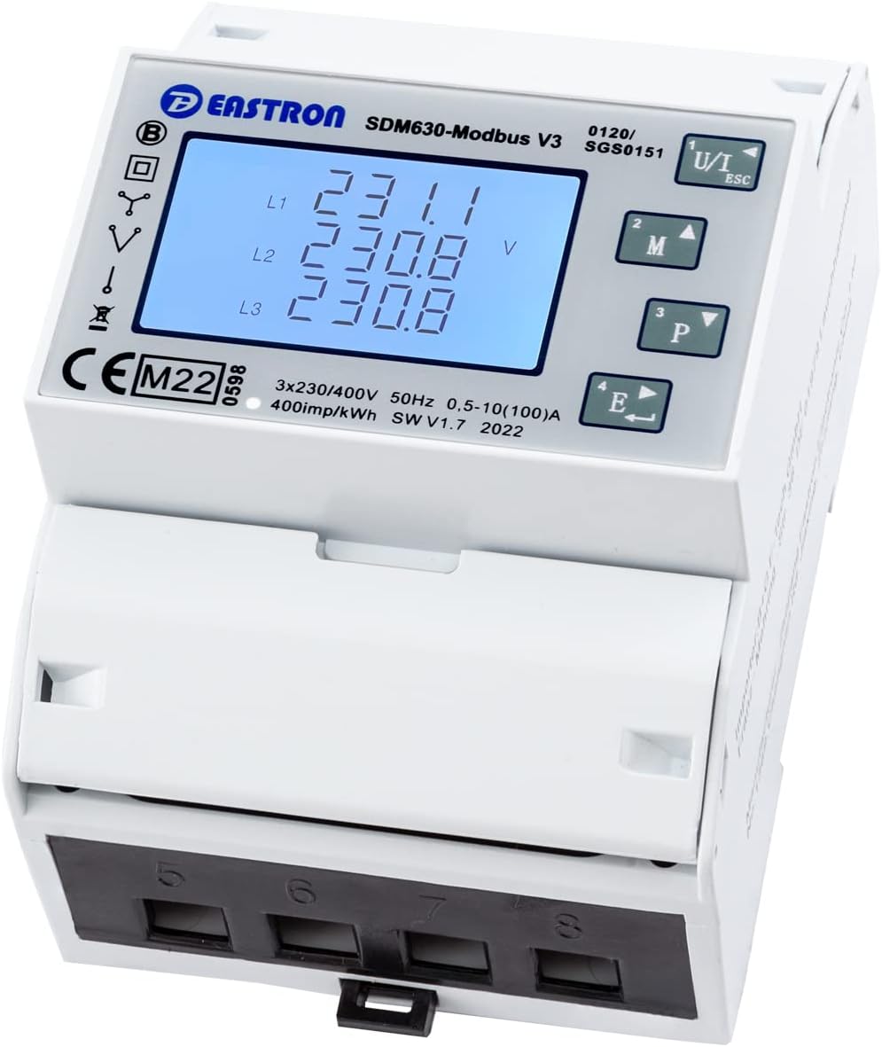 Drehstromzähler [SDM630Modbus-V3] digitaler Stromzähler für Hutschiene