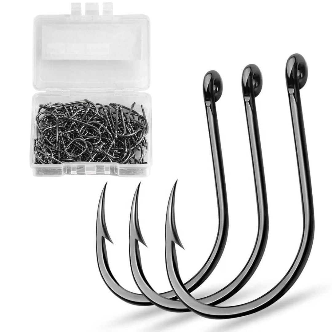 100 Pcs Carbon Steel Fishing Hooks with Storage Box | Strong, Sharp & Rust Resistant Fish Hooks for Freshwater & Saltwater Fishing | Size 5