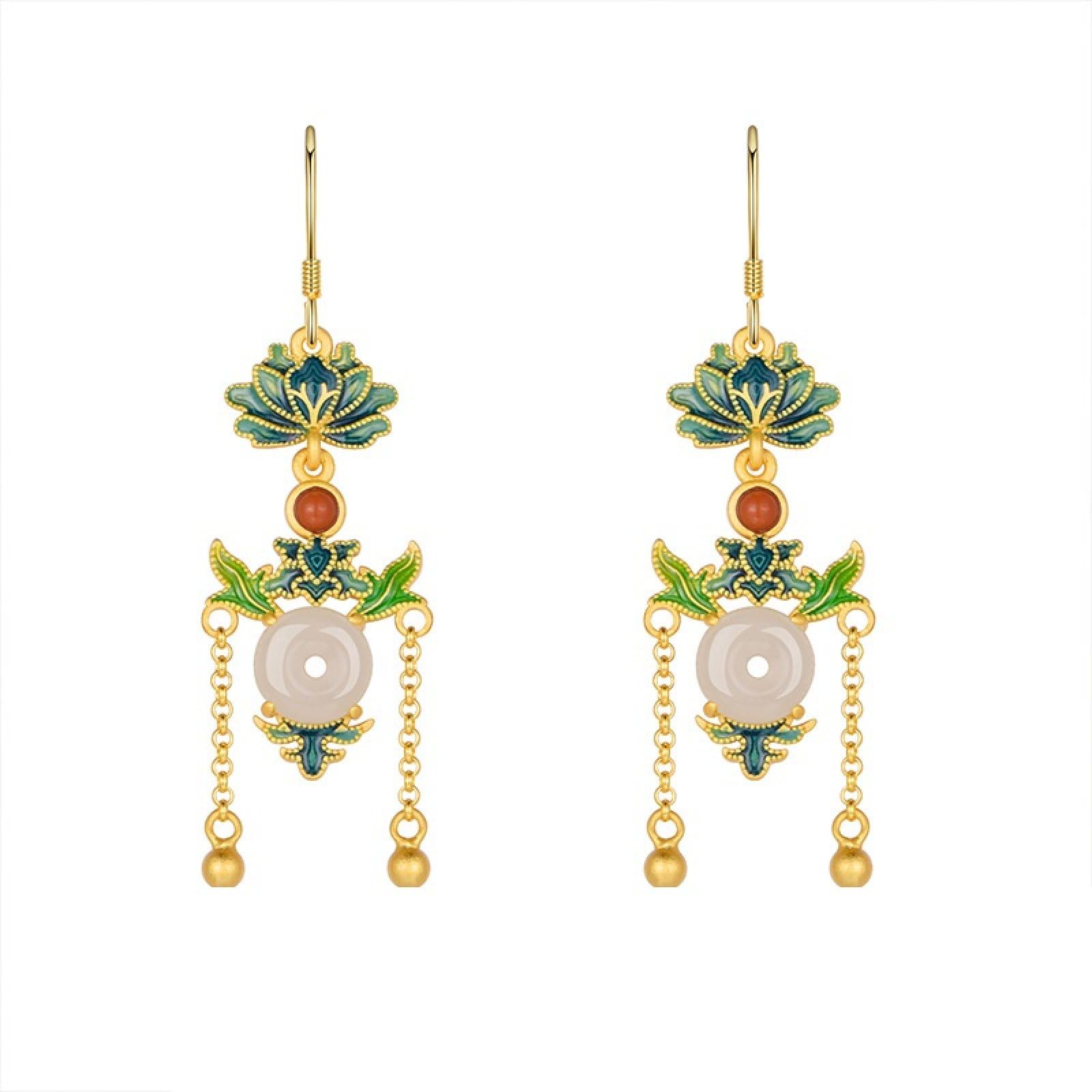 Boucles d'oreilles en jade de Hetian légères pour oreilles sensibles des femmes