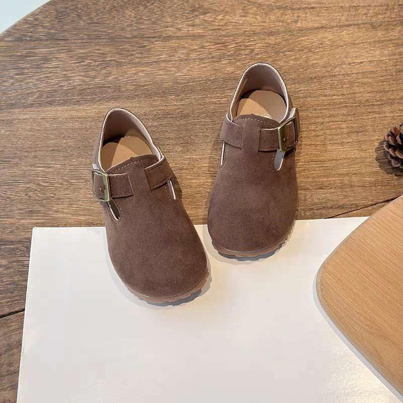 Children’s Suede Walking Shoes – Adjustable Buckle, Soft Sole, and Durable Design Brown2