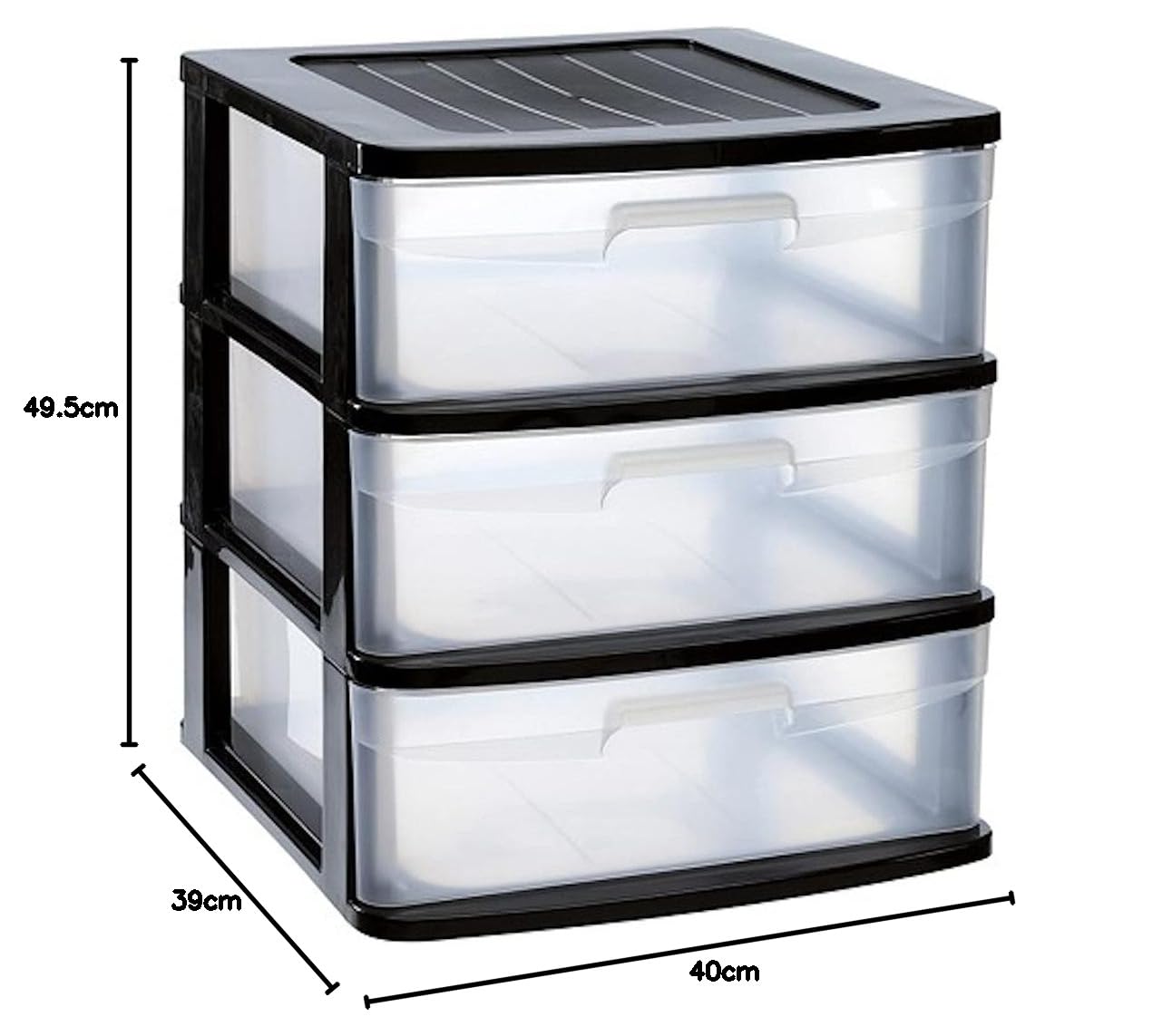 Acan Tradineur Cajonera 3 Cajones Plástico Negro 40 x 39 x 49,5 cm Torre de Almacenaje Organizador Multiusos