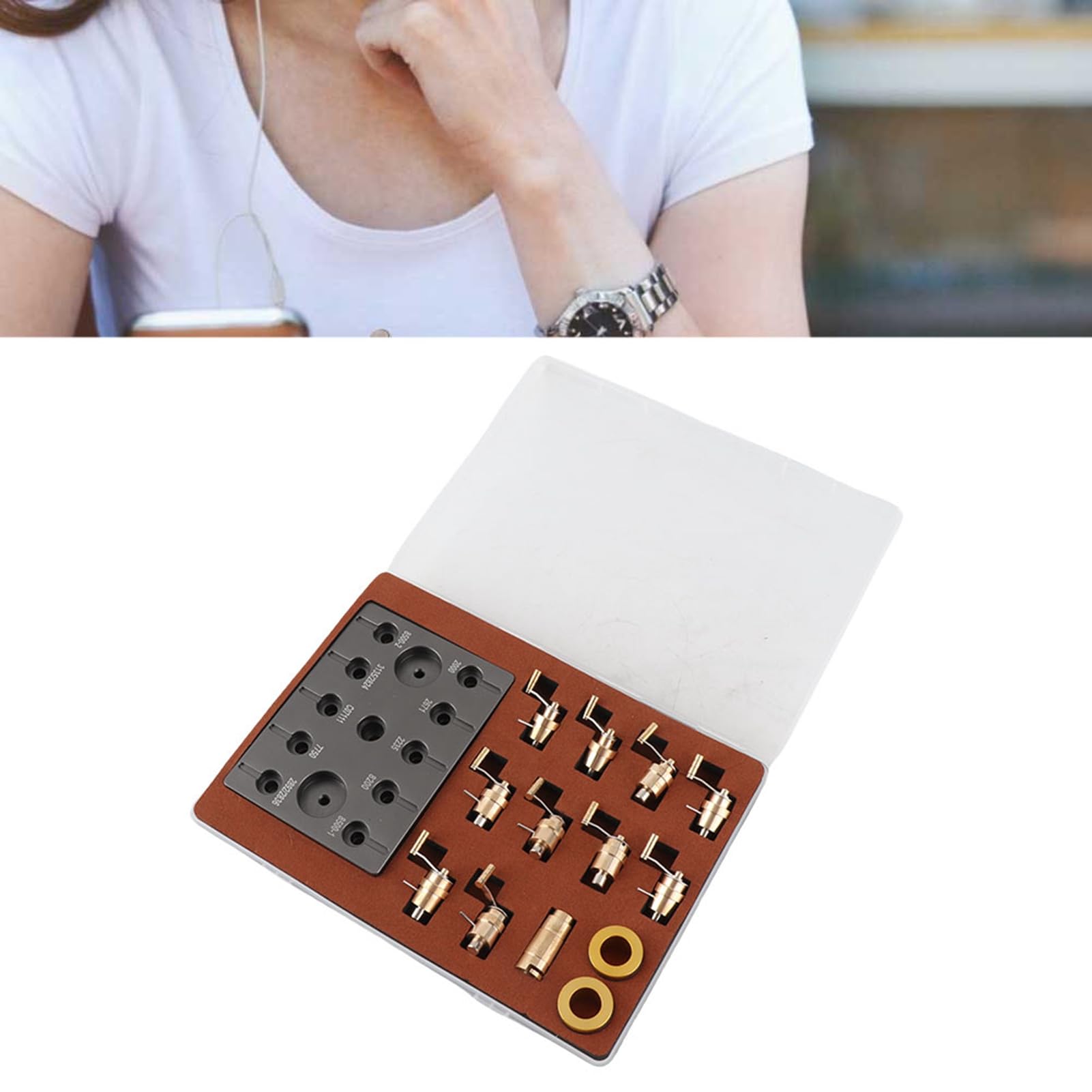 Herramienta de Bobinado de Resorte Principal de Reloj de Acero de Aleación para Reparación de Relojes, Duradera con Antideslizante, 10 Troqueles Incluidos