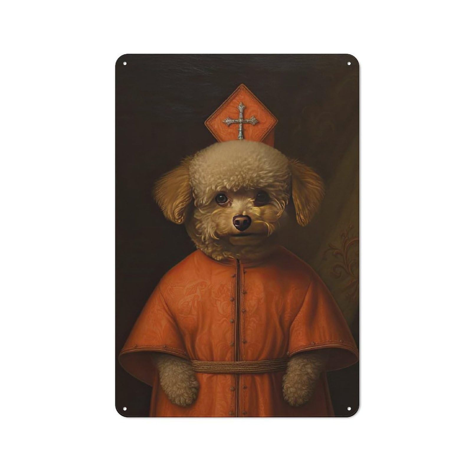 Junmoney Style-12 Distressed Look Toy Poodle The Pope Decorative Tin Sign 30X20cm, Retro Room Decor For Lounge, Study, Pub Or Wall Gallery