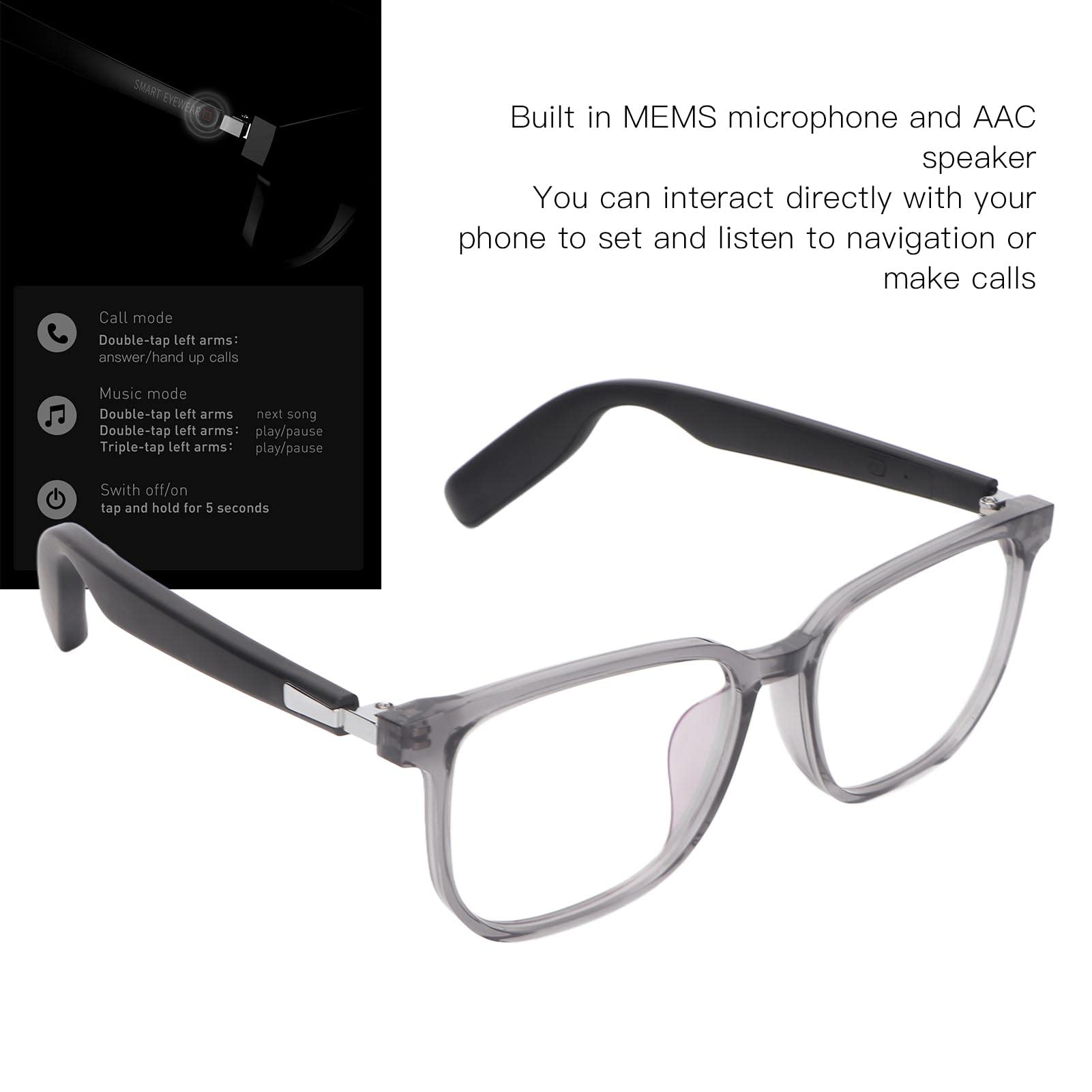 Gafas Inteligentes IP67 Impermeables Bluetooth Bloqueo de Luz Azul Control Táctil Gafas Inalámbricas de Oído Abierto con Altavoz para Deporte Correr Conducir Viajar Negro