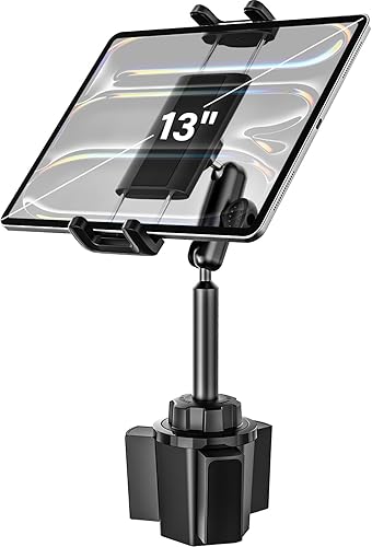 Soporte para tablet de automóvil, brazo de triple bola de metal, soporte de tableta para camión, soporte de vaso de vehículo compatible con iPad Pro
