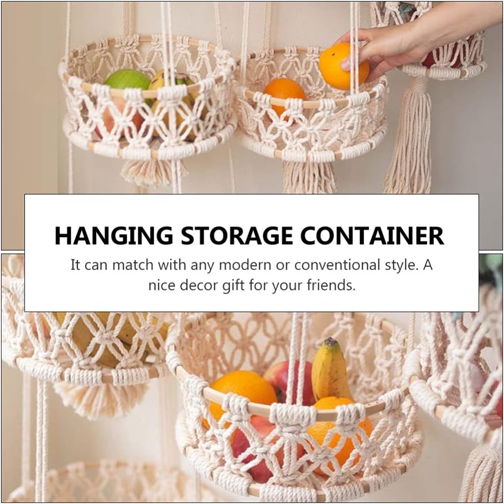 Alipis Macrame Plant Hanger Macrame Hanging Fruit Basket 2 Tier Woven Cotton Rope Storage Baskets Hanging Plant Holder for Vegetable Storage
