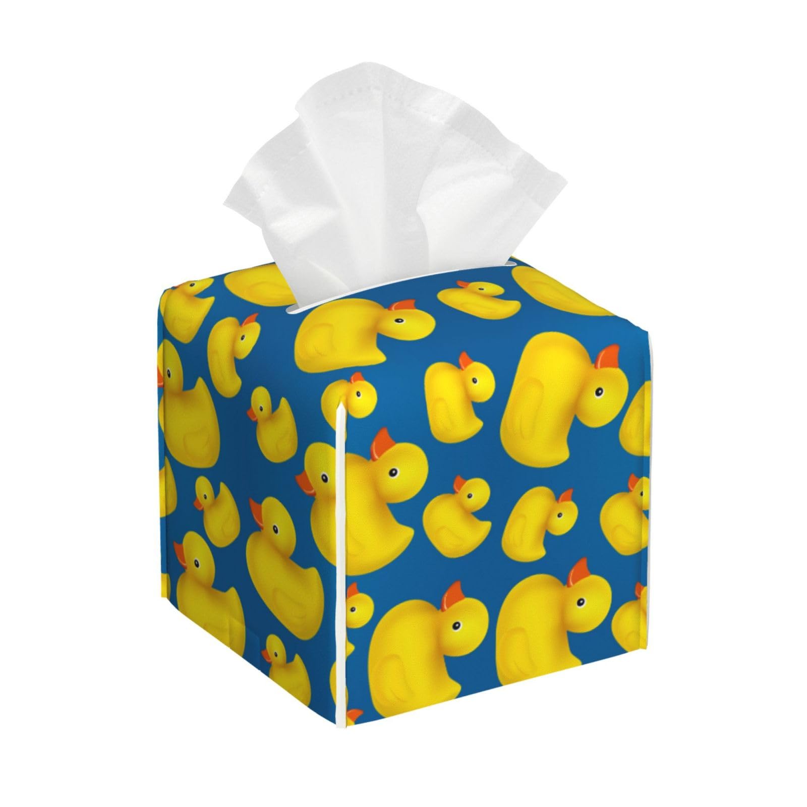 Rubber Duck On Blue Square PVC Tissue Box Cover Modern Decorative Holder for Bathroom Vanity