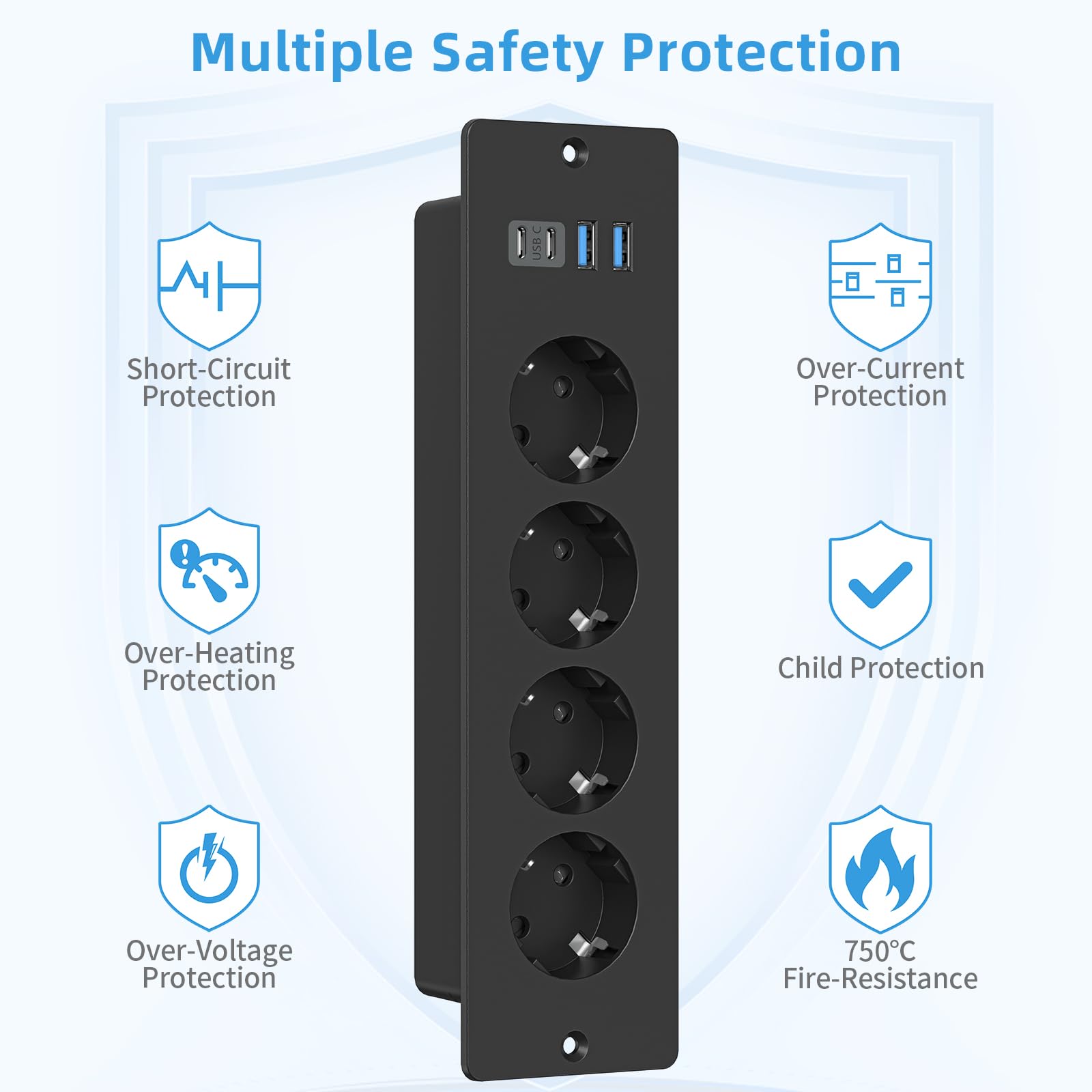 Denali Dubbel Geaard Stopcontact met USB A C Mat Zwart kopen