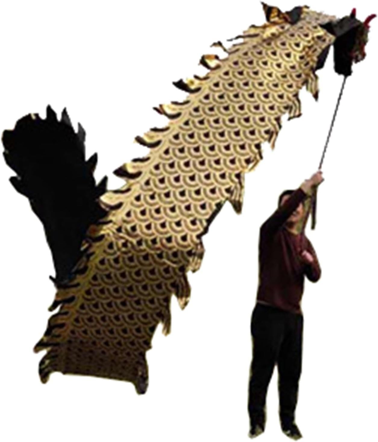 TFG - Ttfd Black Gold Printed Dancing Dragon Flag, Dancing Dragon Flag Outdoor Toys, Floating Dragon Dancer with Scales(10 m (33 ft))