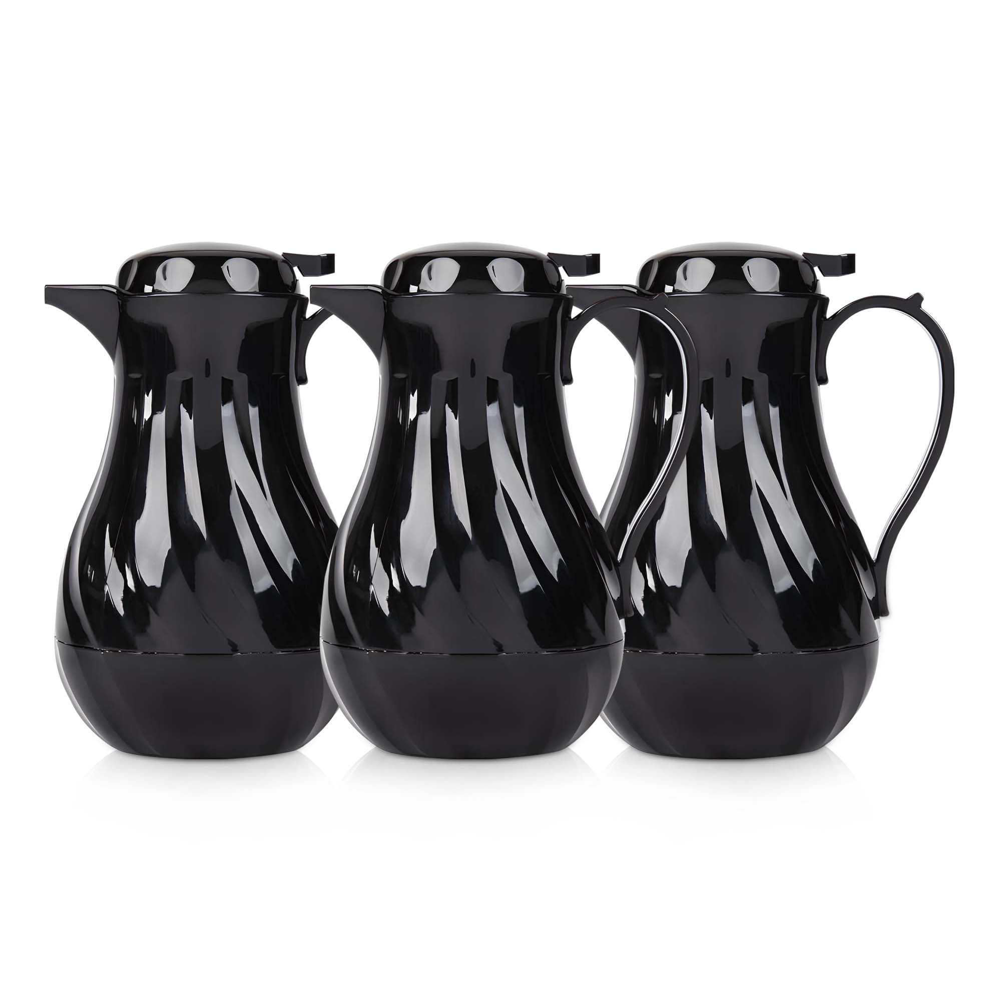 OCS Parts Set of 3 Easy Pour Thermal Coffee Carafes | 10-Inch Insulated Hot and Cold Beverage Pitcher Server for Coffee, Tea, Hot Chocolate and Water | 42-Ounce | Black