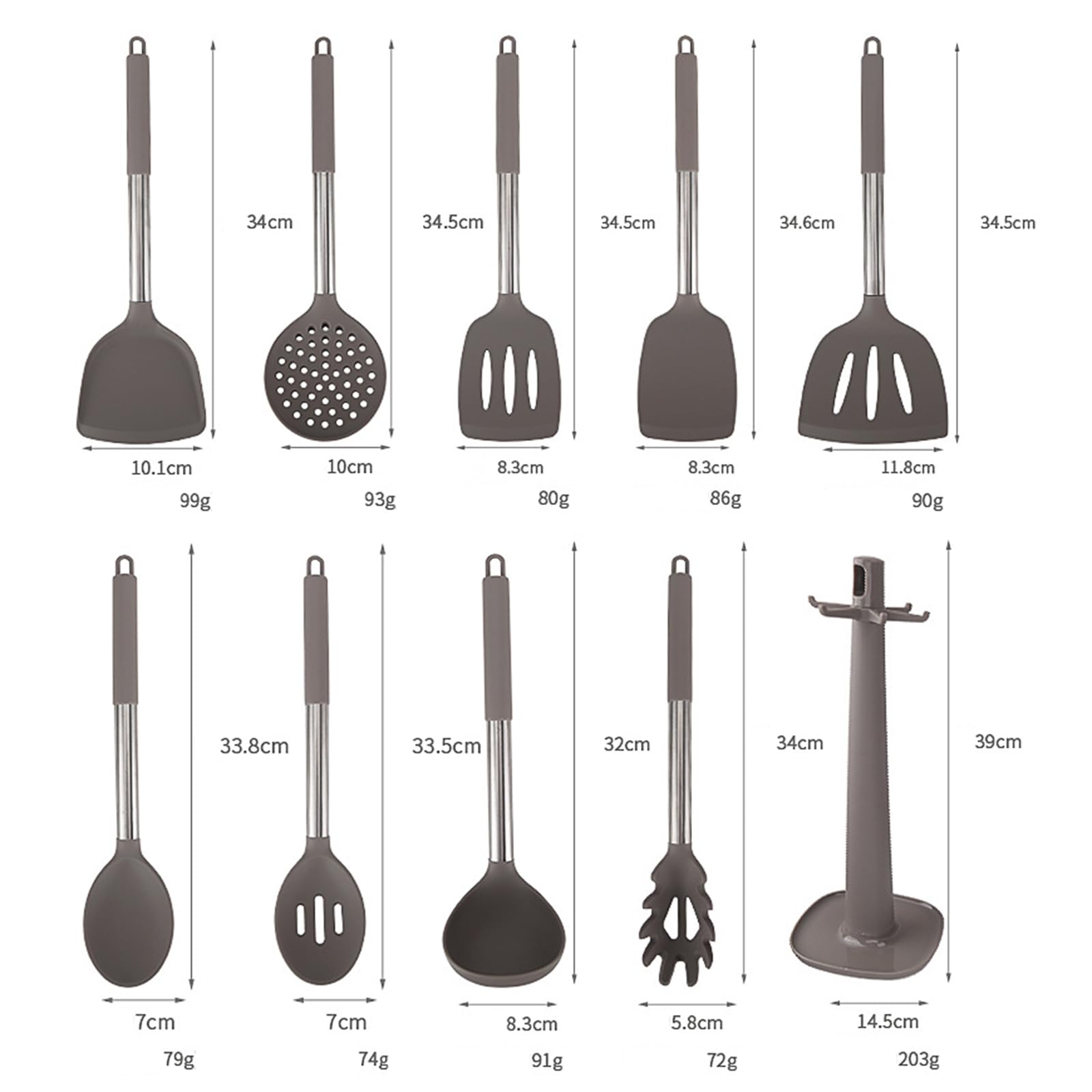 Küchenhelfer-Set aus Silikon mit Edelstahlgriff, hitzebeständige Kochutensilien, 9-teiliges Utensilien-Set mit Aufbewahrungshalter