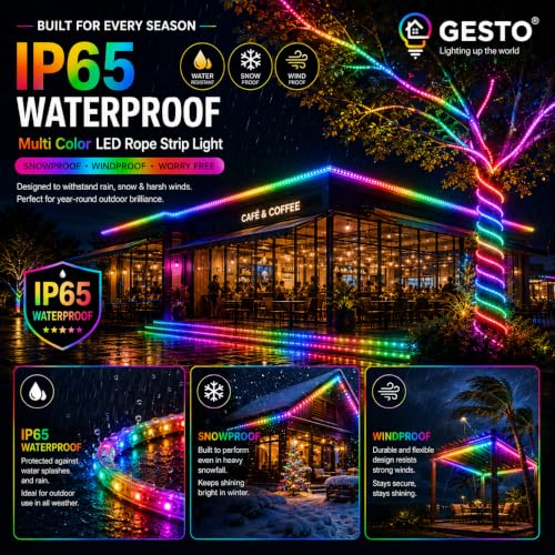 Image of Gesto 10 Meter Multicolor LED Rope Strip Light | IP65 Waterproof Indoor & Outdoor Lights for Balcony, Home Decor & Cove Light for Ceiling | 8 Flashing Modes RGB Strip Light for Diwali Decoration
