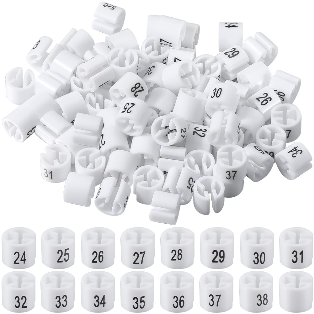 GORGECRAFT 180Pcs Clothes Hanger Marker Number 24 to 38 Trouser Size Markers Tag White Fit 9.5mm Rod Round Small Plastic Blank Garment Colored Hanger Sizer Clips for Clothing Color Coding