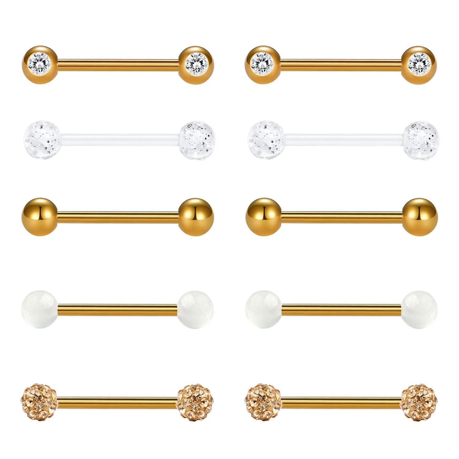 5 Paar Nippel Barbells Zungenpiercing Brustwarzenpiercing Edelstahl Barbell Körper Piercing Schmuck Ringe Zirkonia Nipplerings 14 Gauge rosegold blau gold