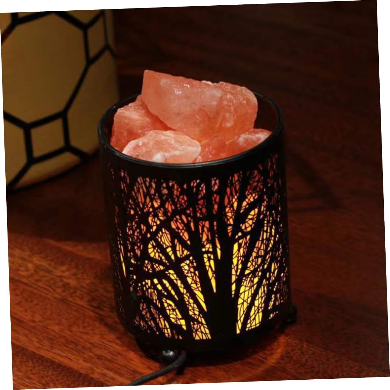 jojofuny 1Set Himalayan with Metal Basket Design Unique Decorative Night Light for Bedroom Living Room USB Salt Diffuser for Home Decor