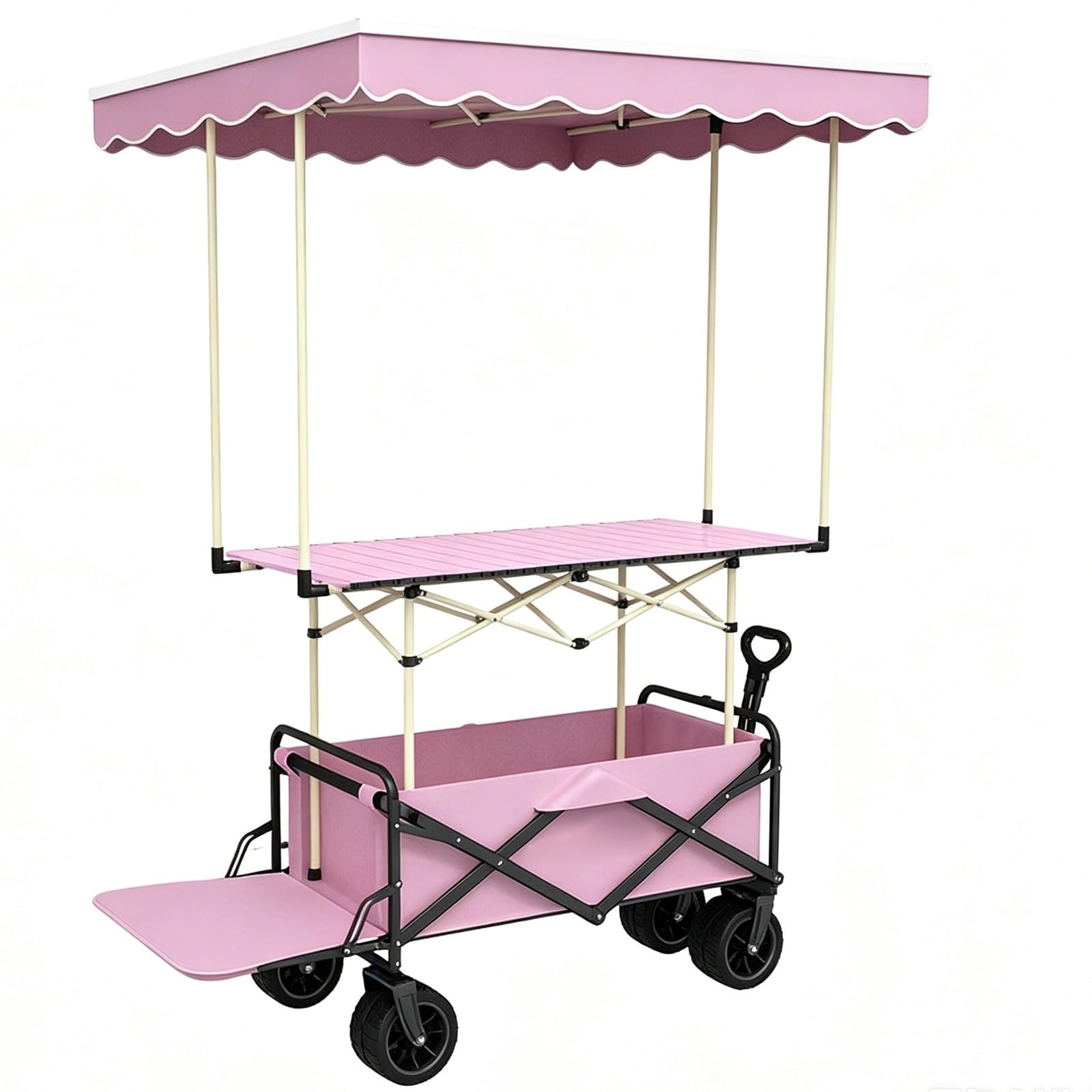 Collapsible Utility Wagon Cart with Table and Canopy Rolling Camping Wagon