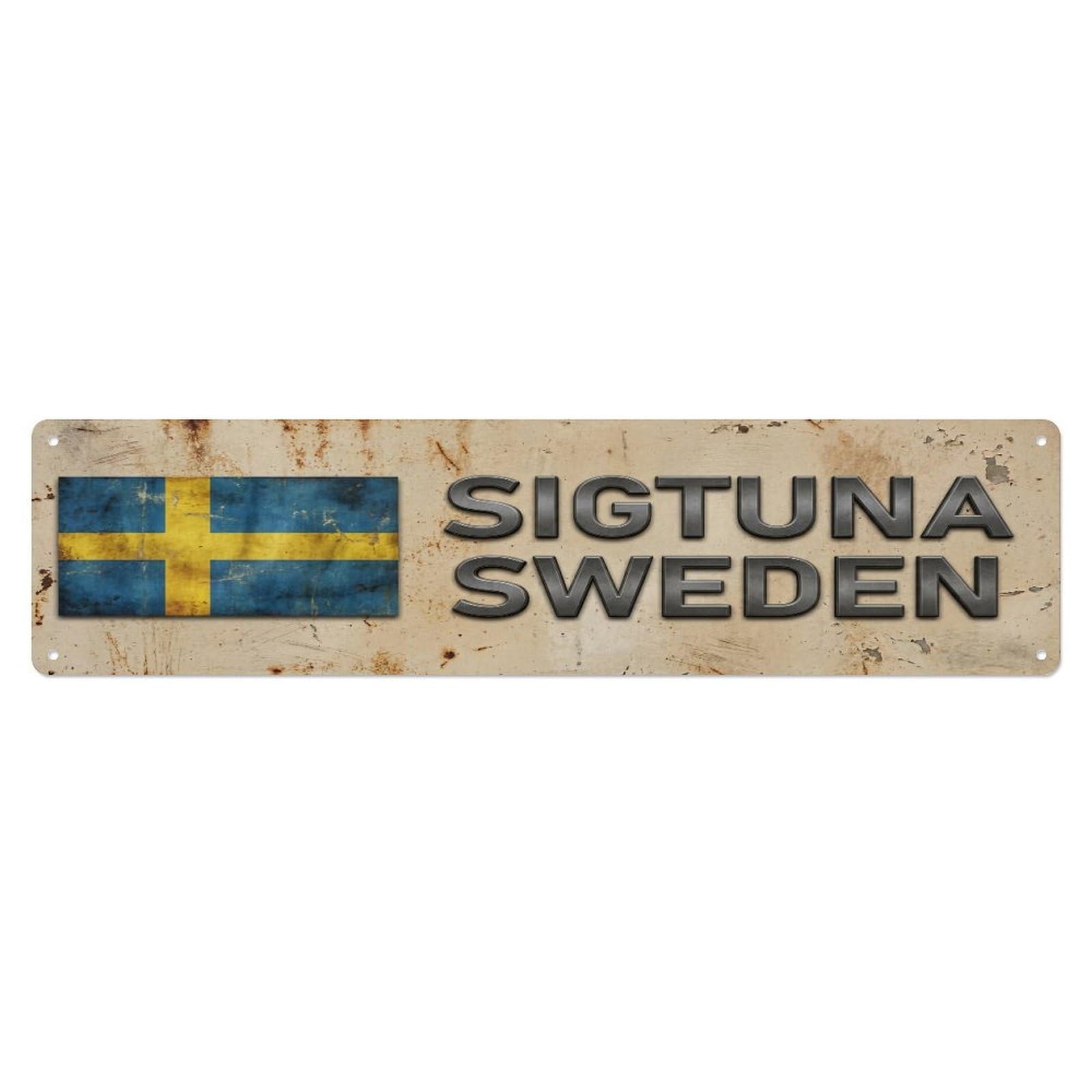 Metal Tin Sign Vintage Sigtuna Sweden Flag Decor Rustic Travel