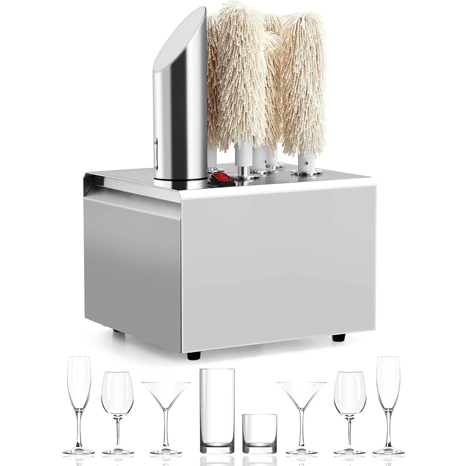 Macchina Lucidatrice per Bicchieri E Bottiglie - 5 Spazzole, Asciugatrice Elettrica, Acciaio Inox 304 - per Bar, Ristoranti, Hotel, Enoteche, Cucina Professionale