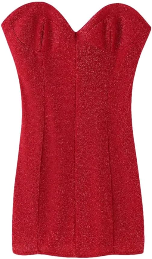 Women's Sequin Patchwork Slim Fit Lace Up Sleeveless Party Mini Short Strapless Dress