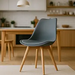 Cadeira para Sala Mesa de Jantar Com Assento Estofado Saarinen Leda Wood Madeira Cinza