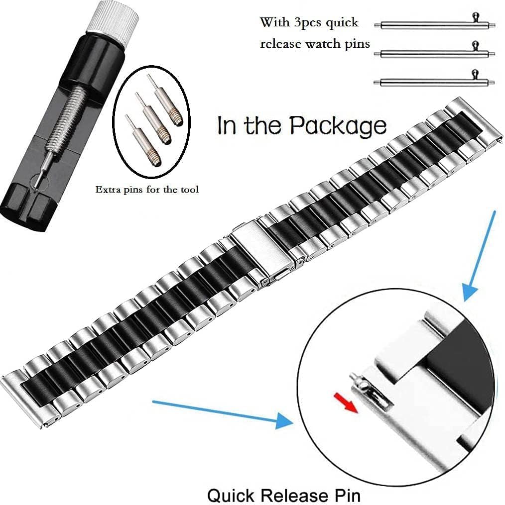 Galaxy Watch 4/6 Classic Bands 47/46/43/42mm & Galaxy Watch 7/FE/6/5/4 Band 44mm 40mm, Samsung Galaxy Watch 5 Bands Pro 45mm, 20mm Metal Business Stainless Steel Replacement Strap, Black Silver - Image 7