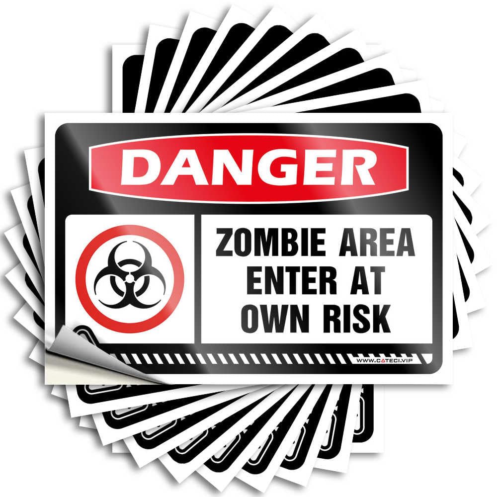 Fzfn Colour Stickers Home Decor Accessories Durable Vinyl - Danger Danger Zombie Area Enter At Own Risk Bottle For Sports Use(8X12cm)