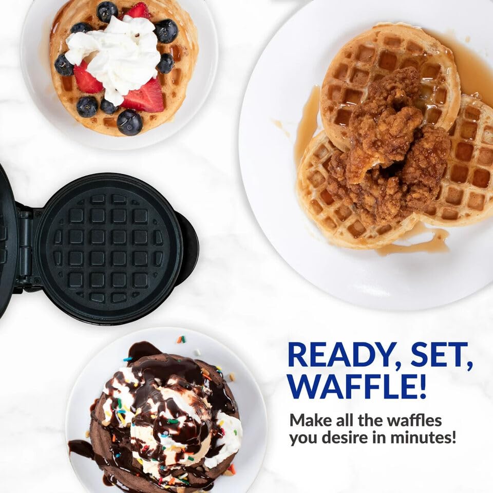 Miniatura 7 de Mini Maker Waffle Maker 5" Oblea antiadherente de hierro relleno Wafflera rellena control de dorado ajustable, corazón, azul