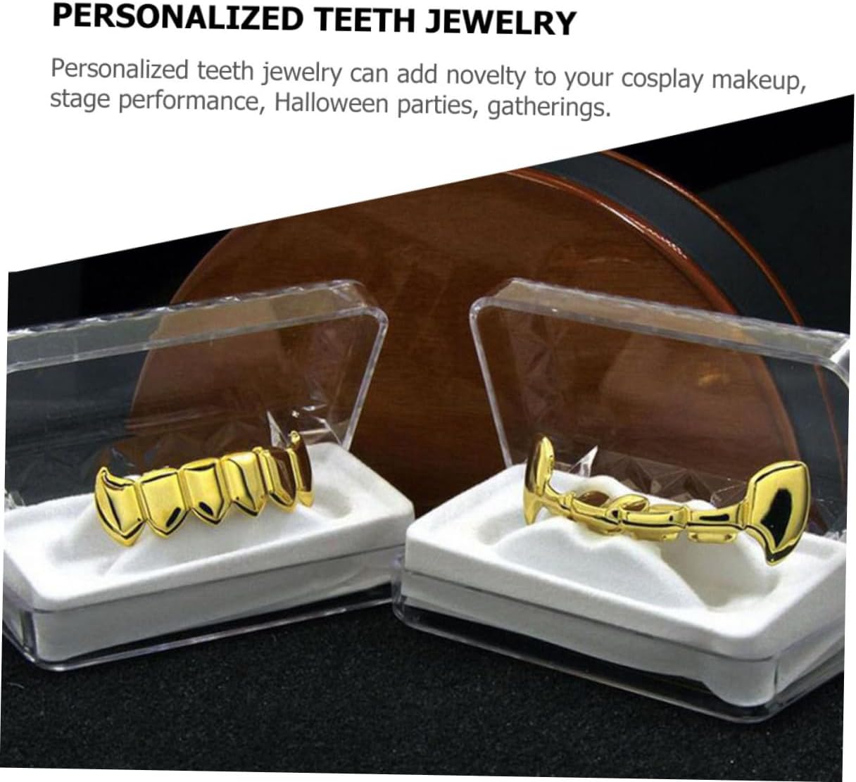 Hip Hop Gold Teeth Grill Set, Shiny Metal Fake Teeth Jewelry for Women and Men, Punk Costume Accessory for Halloween and Rapper Outfit