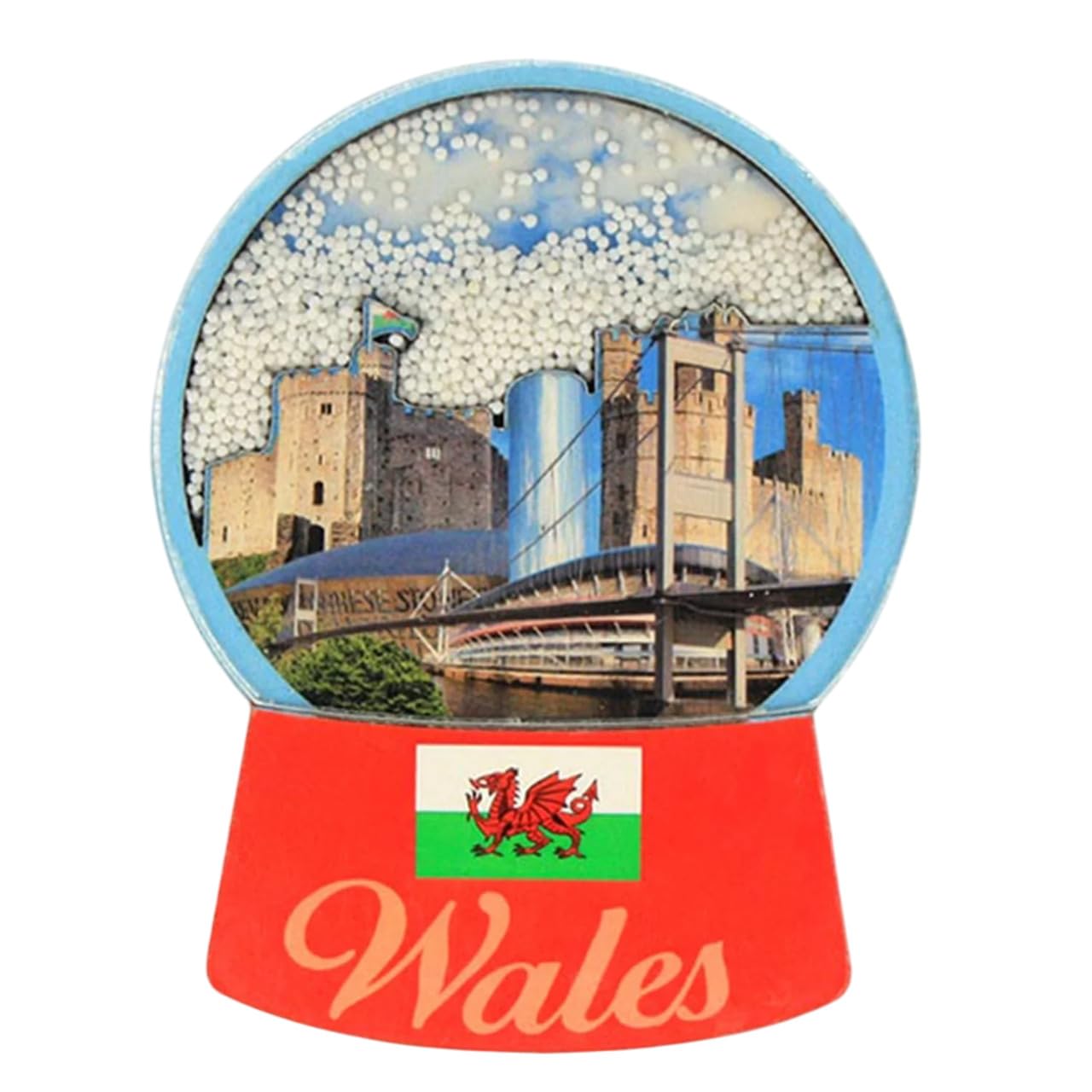 Elgate Multicolour Wales Snowglobe Wood Magnet | Charming Wooden Souvenir With Iconic Welsh Imagery | Collectible Keepsake For Fridges & Magnetic Surfaces For Tourists, Expats & Snowglobe Lovers