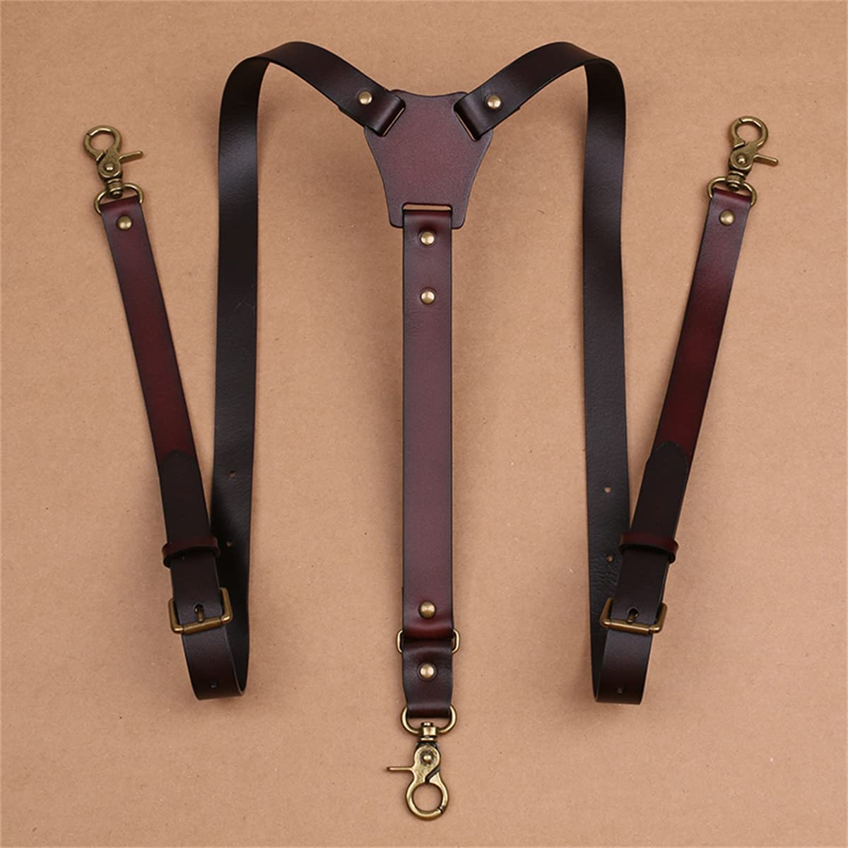 Tirantes para Hombre para Pantalones Tirantes de Cuero para Hombre de Alta Resistencia Y Espalda Ajustable con 3 Ganchos de presión de Metal Tirantes Vintage para Hombre Brace Heav
