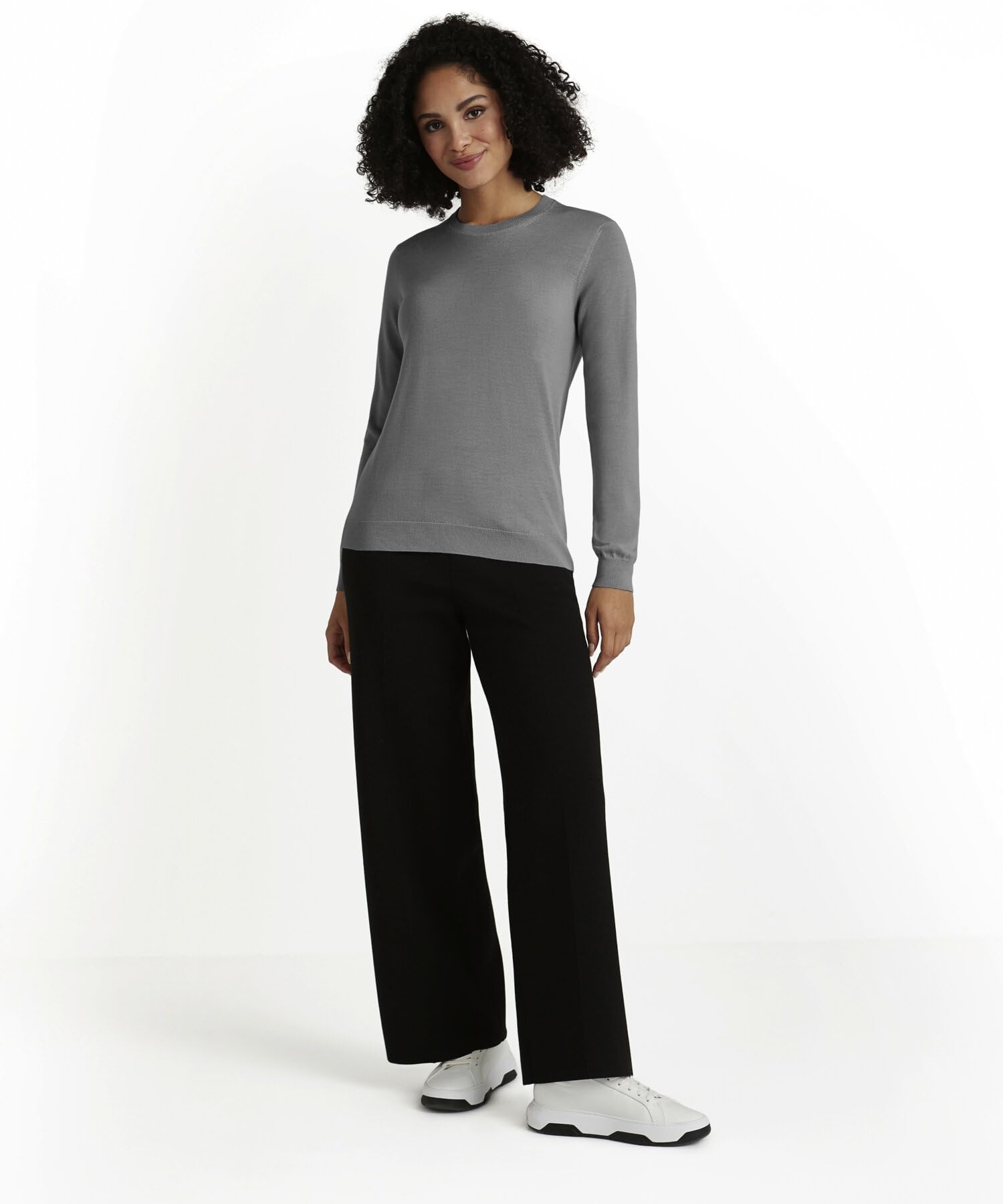 Falke Mujer Basic New Merino Crew Neck suéter pulóver Elegante clásico para el Trabajo y el Tiempo Libre con Escote Redondo Transpirable regulación climática antiolor Lana 1 Pieza