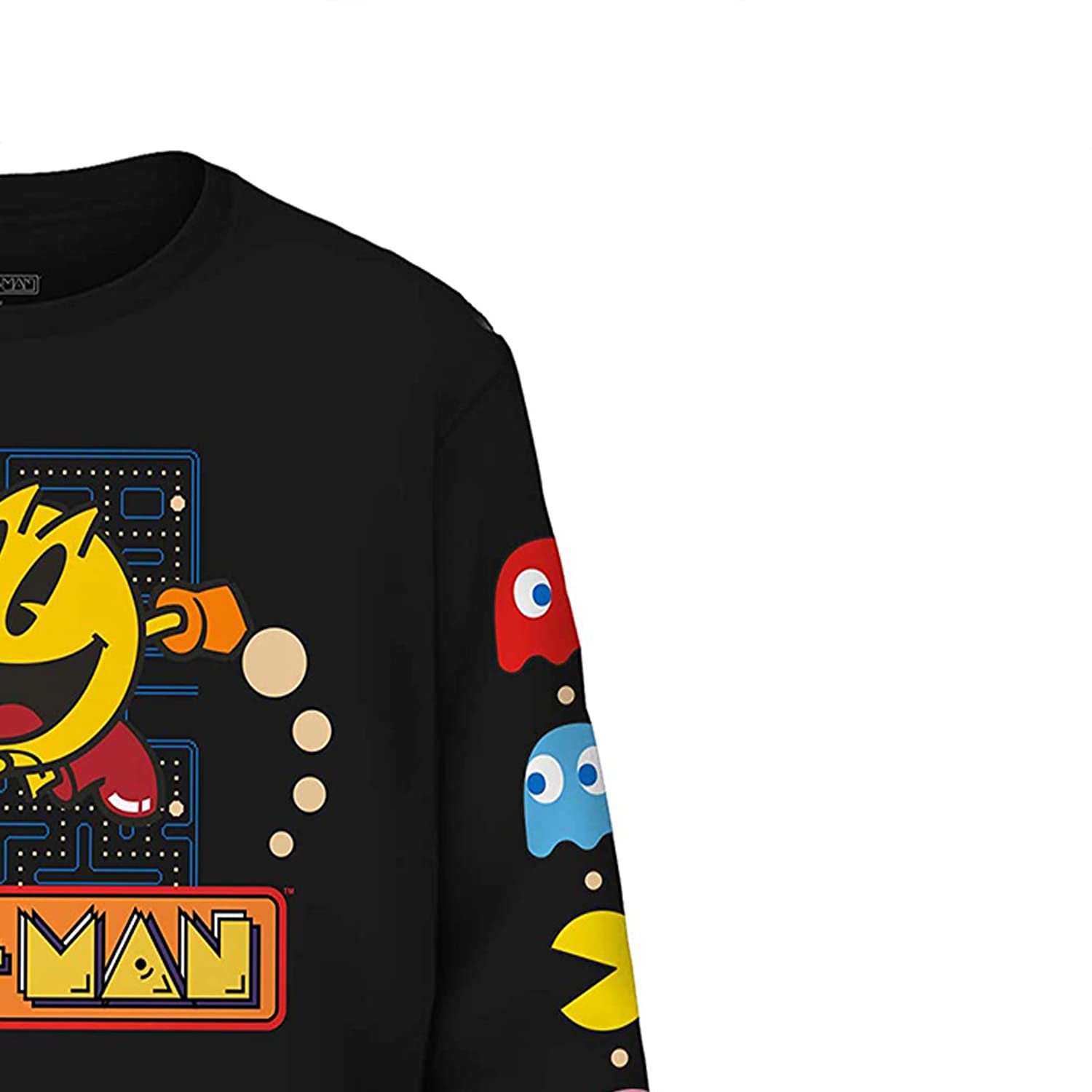 Pac-Man Maglietta ufficiale Pacman Videogioco - Namco Atari ufficiale a maniche lunghe, Disegno nero, XX-Large