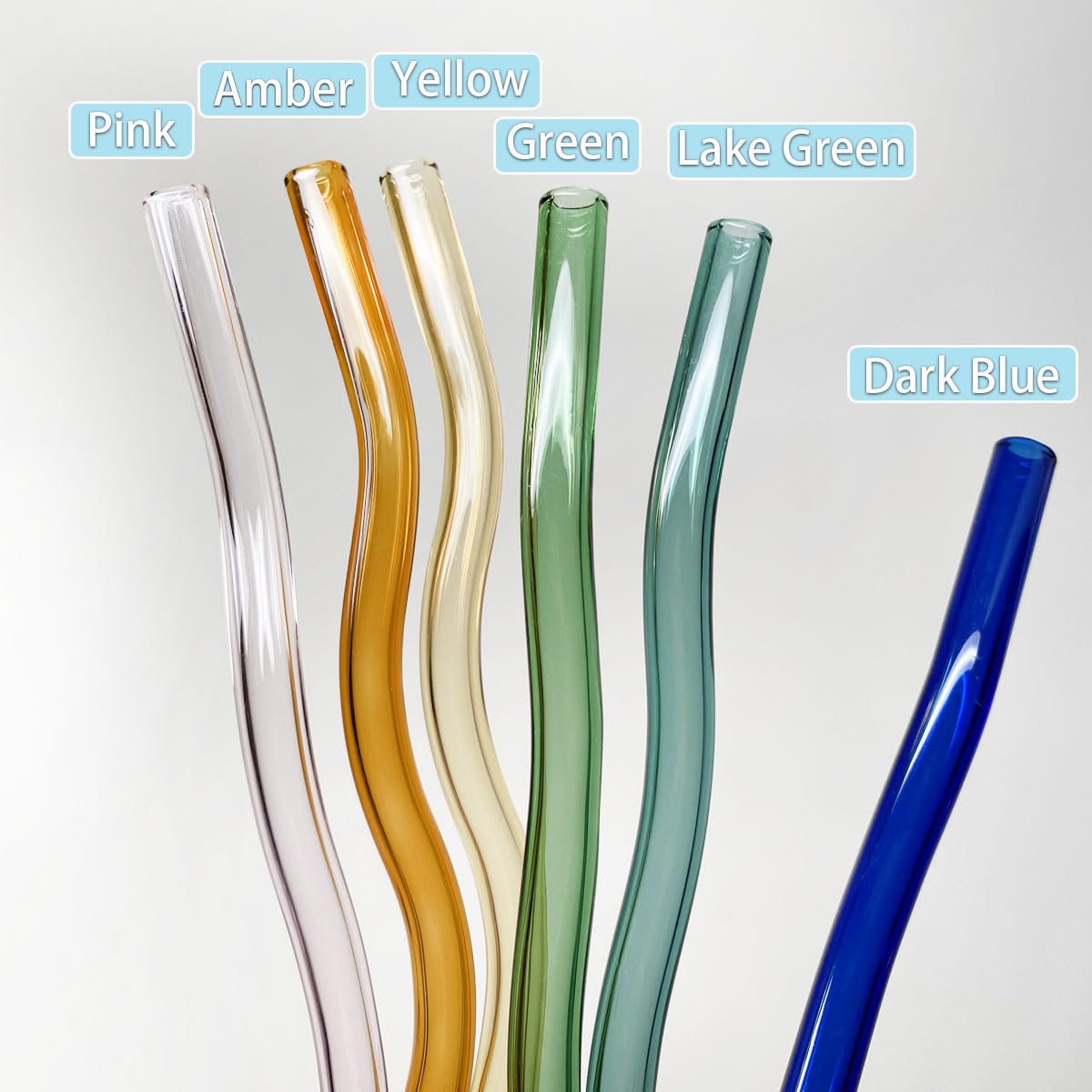 Bunte gewellte Glas-Trinkhalme, 20 x 8 mm, niedliche, wiederverwendbare Glas-Trinkhalme aus hochwertigem Borosilikatglas, mit 1 Reinigungsbürste und 1 Aufbewahrungsbox, für kalte oder heiße