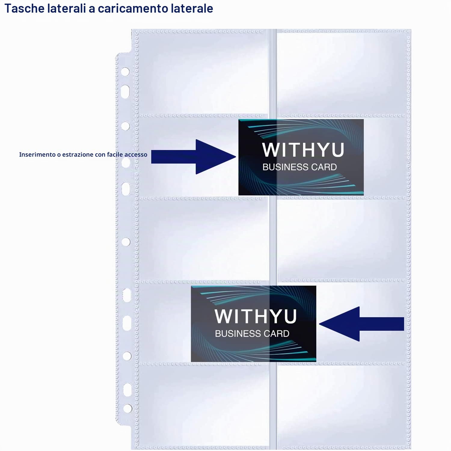 WITHYU 600 Tasche per Biglietti da Visita, Fogli Raccoglitori, Pagine ad Anelli 2/3/4, 10 Tasche Doppia Faccia, Polipropilene A4 Trasparente