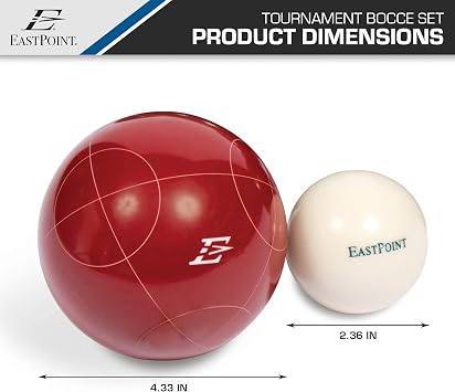 EastPoint Bocce Ball Set - 110mm Tournament Set, 8 Balls, 60mm Pallino - Durable Resin Orbs for Yard Games - Deluxe Carry Case & Tape for Outdoor Games - Designed for Beach & Backyard Fun