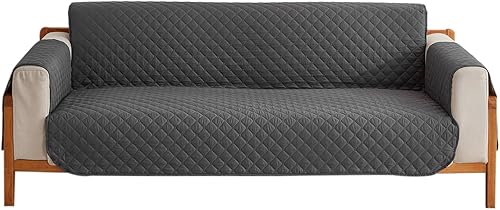 Funda de sofá acolchada reversible, protector de muebles de sofá, funda antideslizante para muebles con banda elástica (gris oscuro, 23 x 76