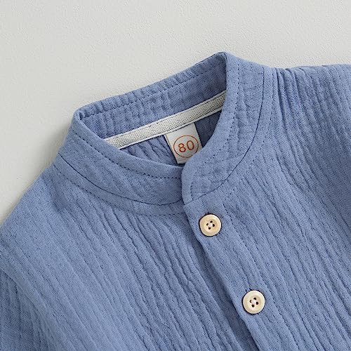 Image of VISGOGO Toddler Boy Linen Outfit Baby Boy Fall Winter Clothes Set Button-Down Shirt Tops Cotton Linen Pants 2PCS