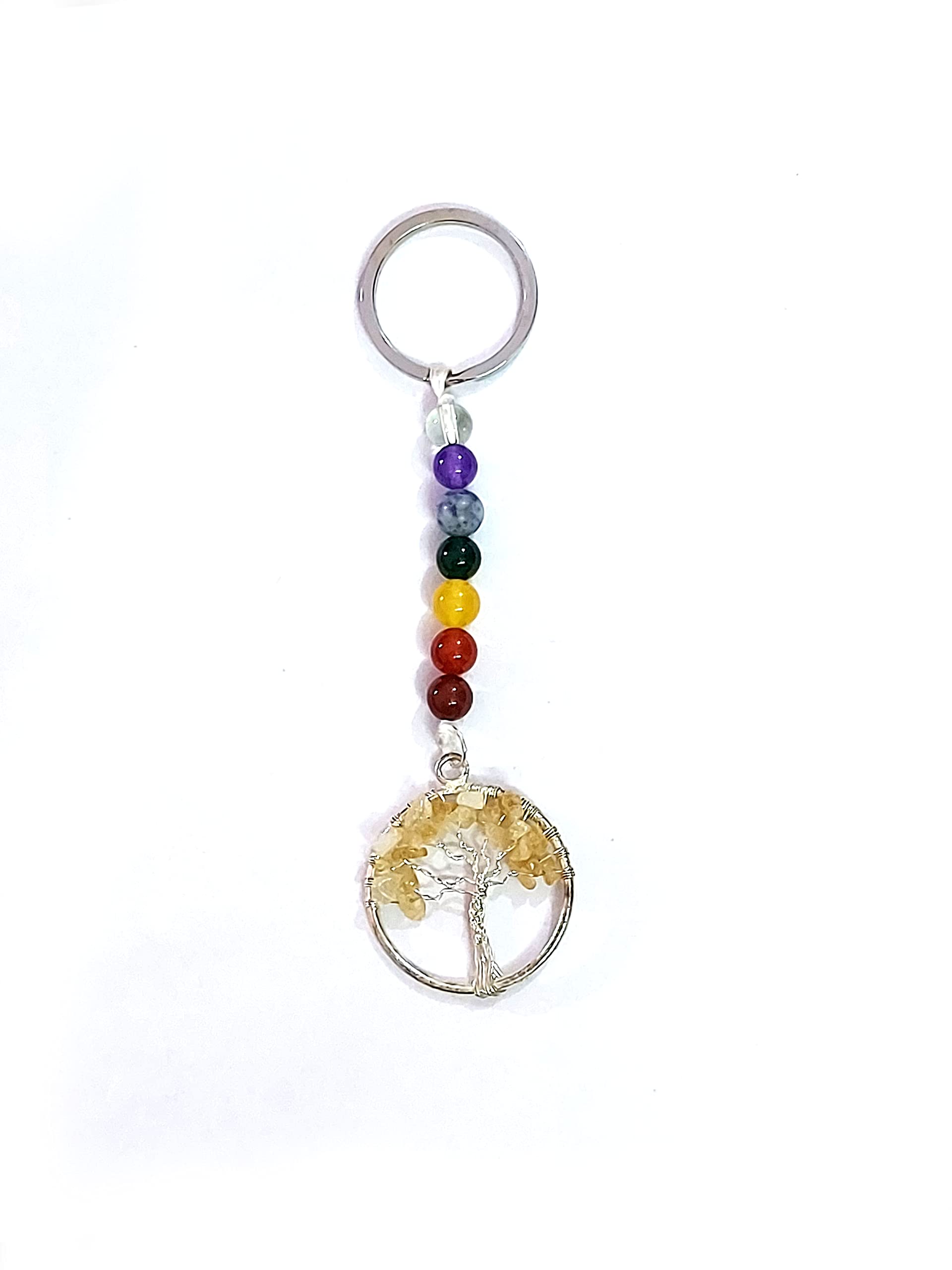 ASTROGHARNatural Citrine Seven Chakra Crystals Tree Of Life Key Chain Key Ring