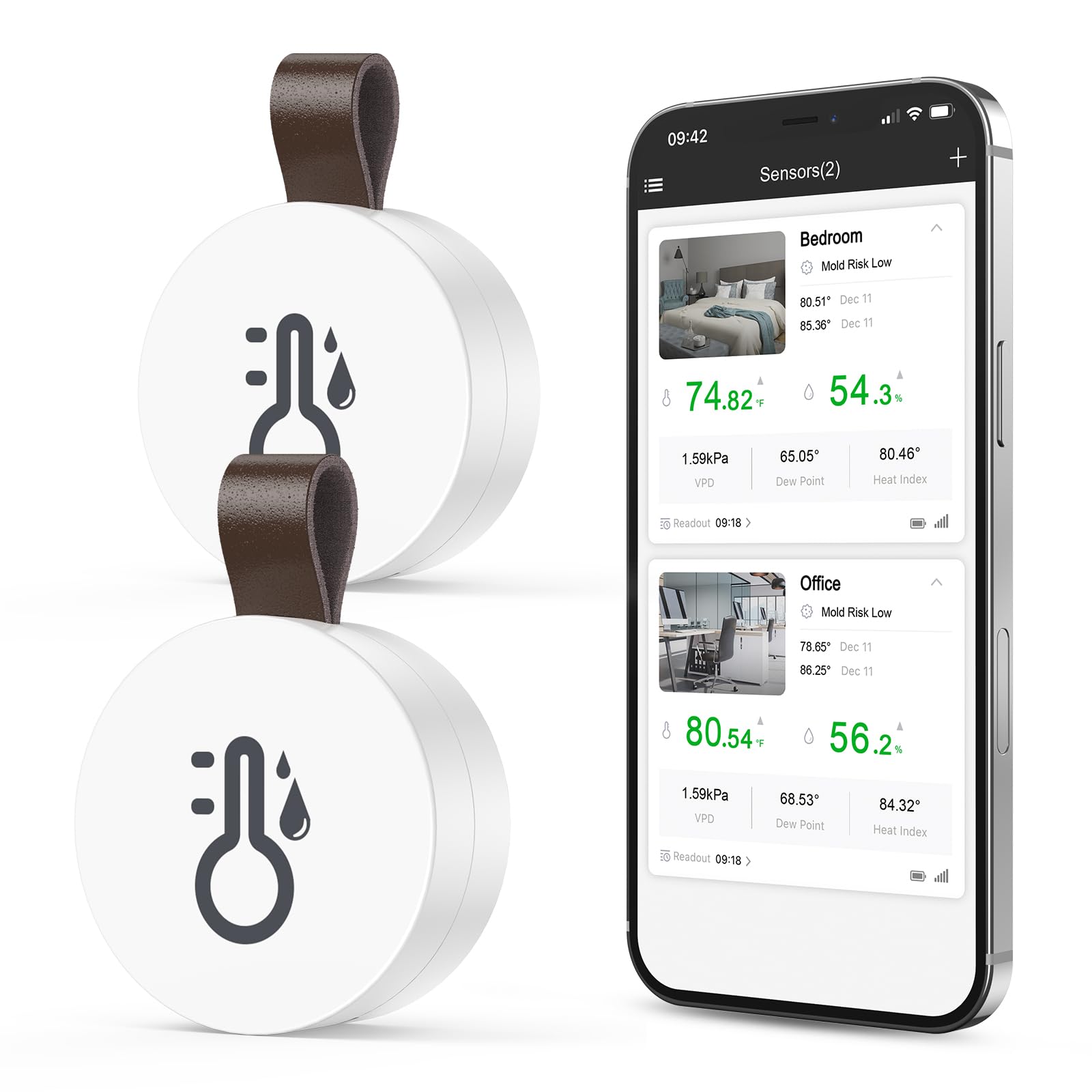 Termometr Bluetooth Higrometr, miernik temperatury i wilgotności powietrza z aplikacją i przechowywaniem danych, cyfrowy czujnik temperatury i wilgotności do biura, szklarni, piwnicy na wino, 2