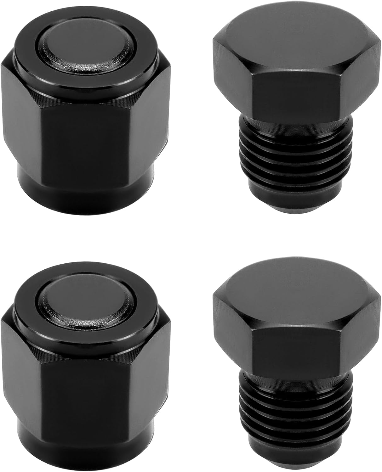QWORK Stainless Steel Threaded Pipe Fitting and 6AN Flare Cap Block off Fitting Plug, 2PCS 9/16-18 UNF Plug Fitting Adapter Hex, 2 Pcs 1/2-inch Threaded Adapter