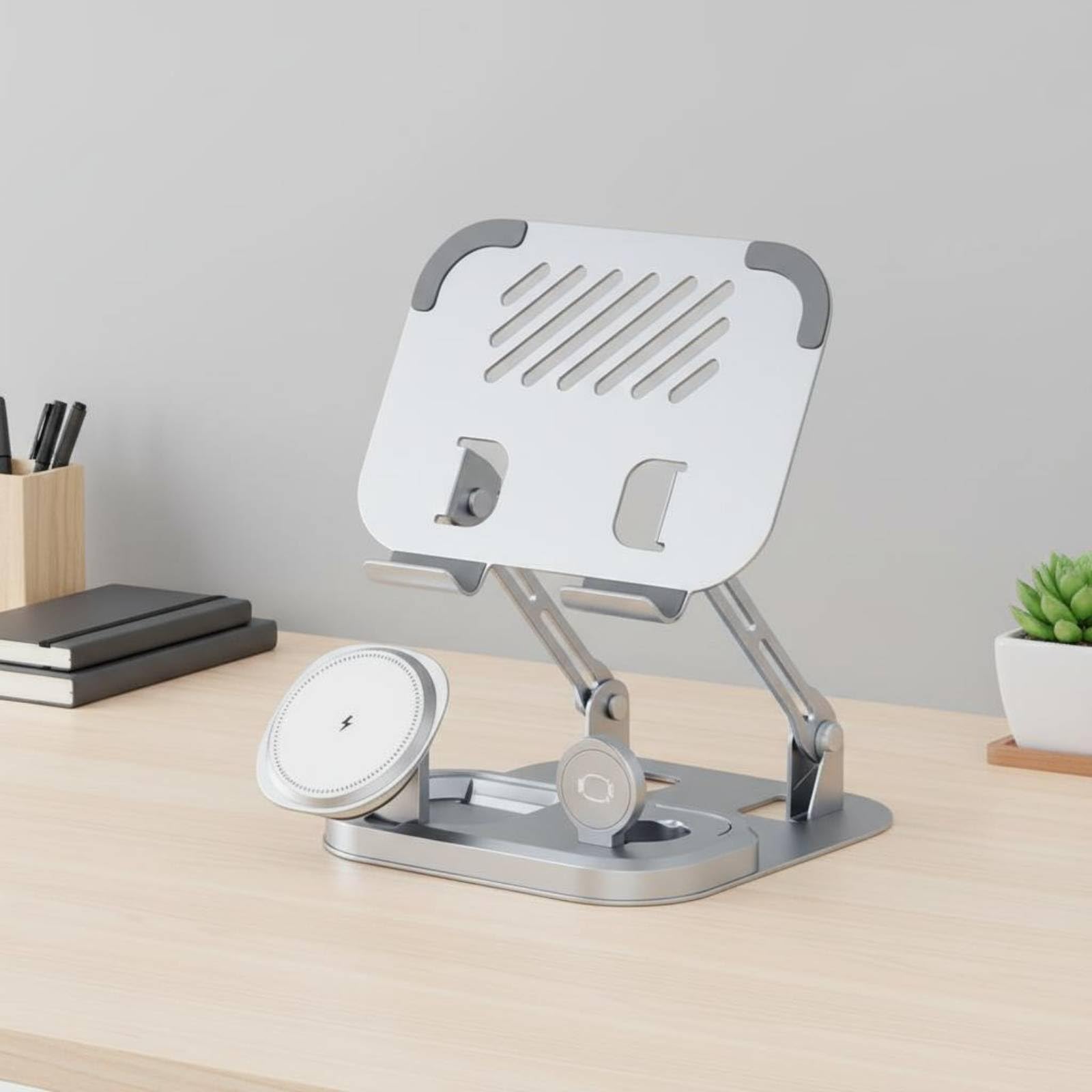 Supporto di Ricarica 5 in 1 Base Caricatore Stazione Dock Portacellulare Struttura Alluminio Antioscillazione Pieghevole Tascabile Accessori Adatto a Comodino