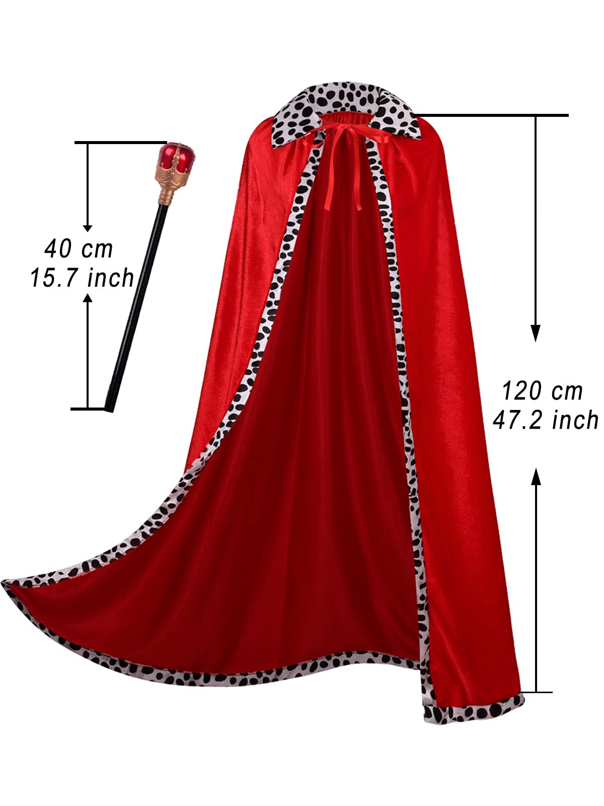 DELIVESS Adult Velvet Robe, Crown, and Scepter with Eternal Palace Style King's Costume Cloak 3PCS Set(47", Red) - Image 4