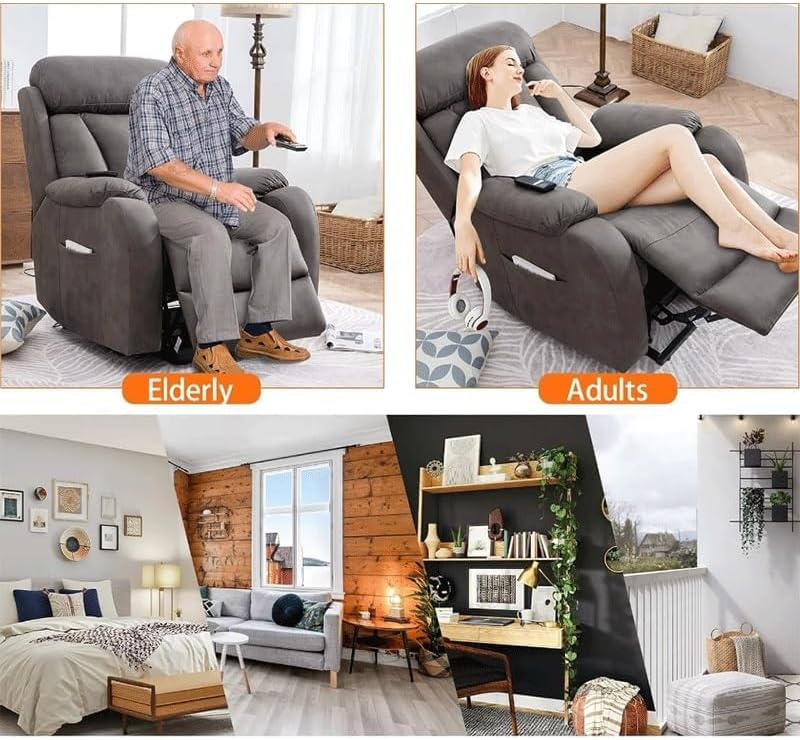 Genuine Leather Recliner Chair Electric Power Lift Recliner Sofa Adjustable Heat Massage Lay Flat Wall Hugger Living Room