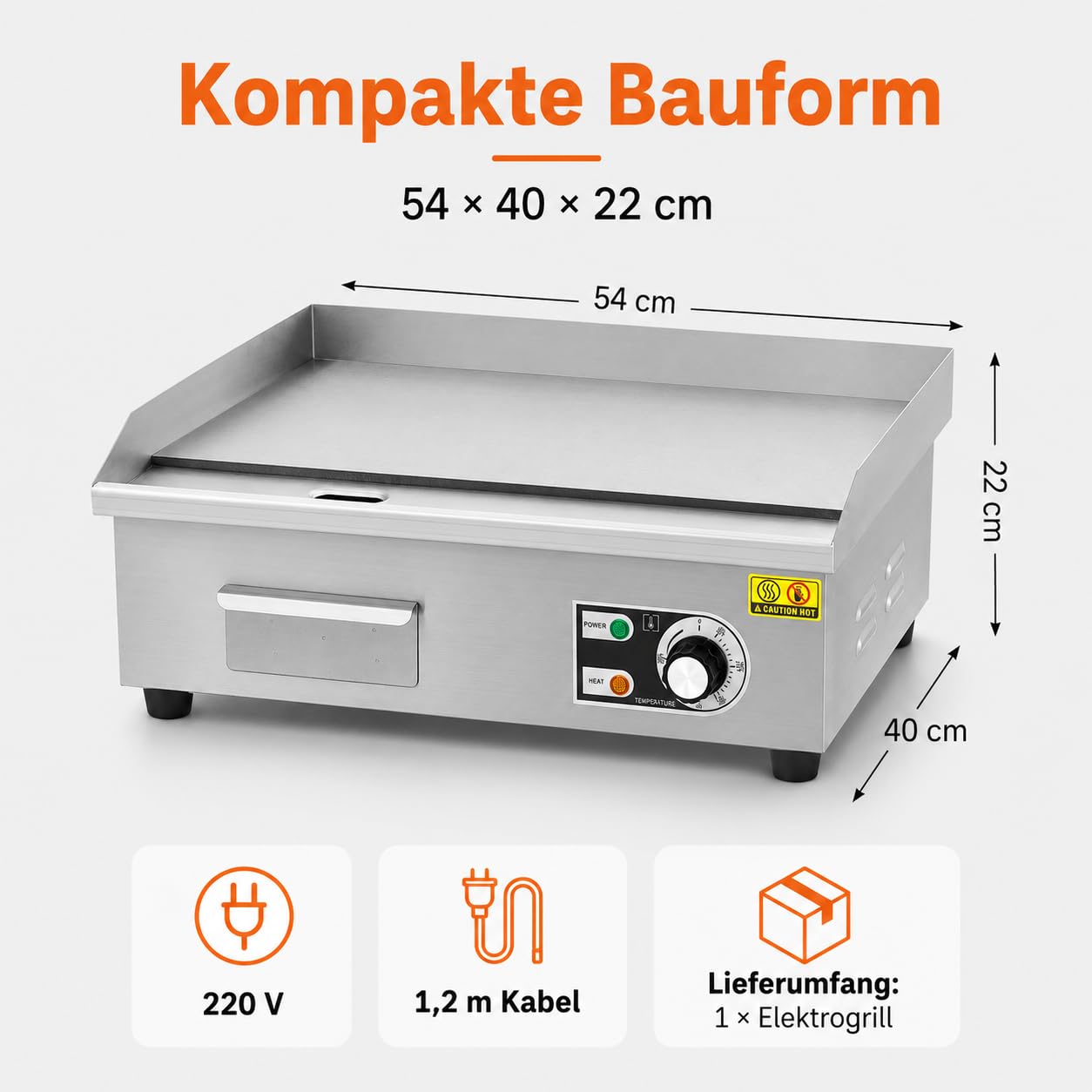 Komercyjny grill elektryczny, 3000 W, 55 x 30 cm, półpłaski grill blatowy, stal nierdzewna, grill restauracyjny z mięsa, steków, naleśników, precyzyjna regulacja temperatury 50-300°C