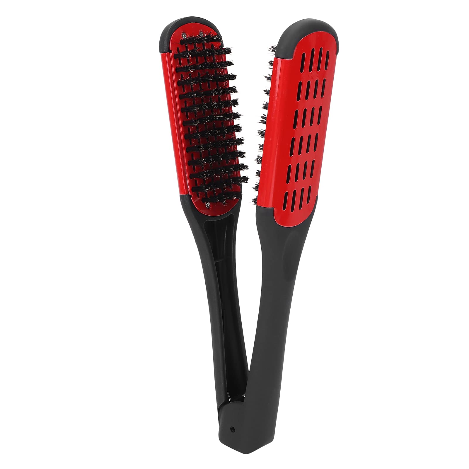 Double-sided Clamp Bristle Brush, Hair Straightener Styling Tool, Reducing Build Up, Conditions & Controls Frizzy Hair(red)