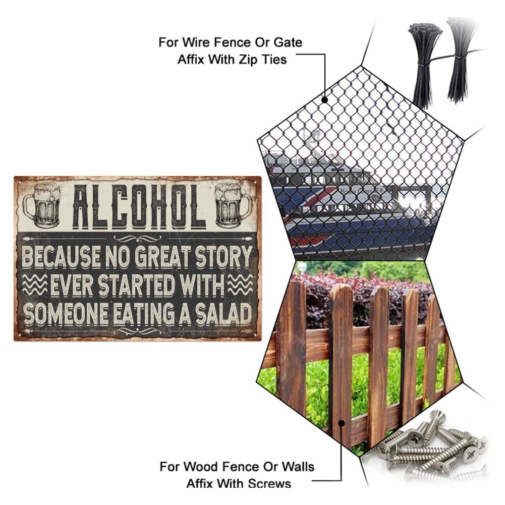 GLOBLELAND "Alcohol Because No Great Story Ever Started with Someone Eating a Salad" Funny Alcohol Metal Tin Sign 12x8in/30x20cm Art Plaque Poster Wall Decor for Home Study Room Bar Club Pub - Image 4